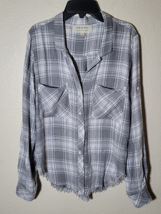 cloth & stone Tops - Cloth & Stone Anthropologie | Plaid Frayed Hem Button Down Shirt Preppy Edgy S